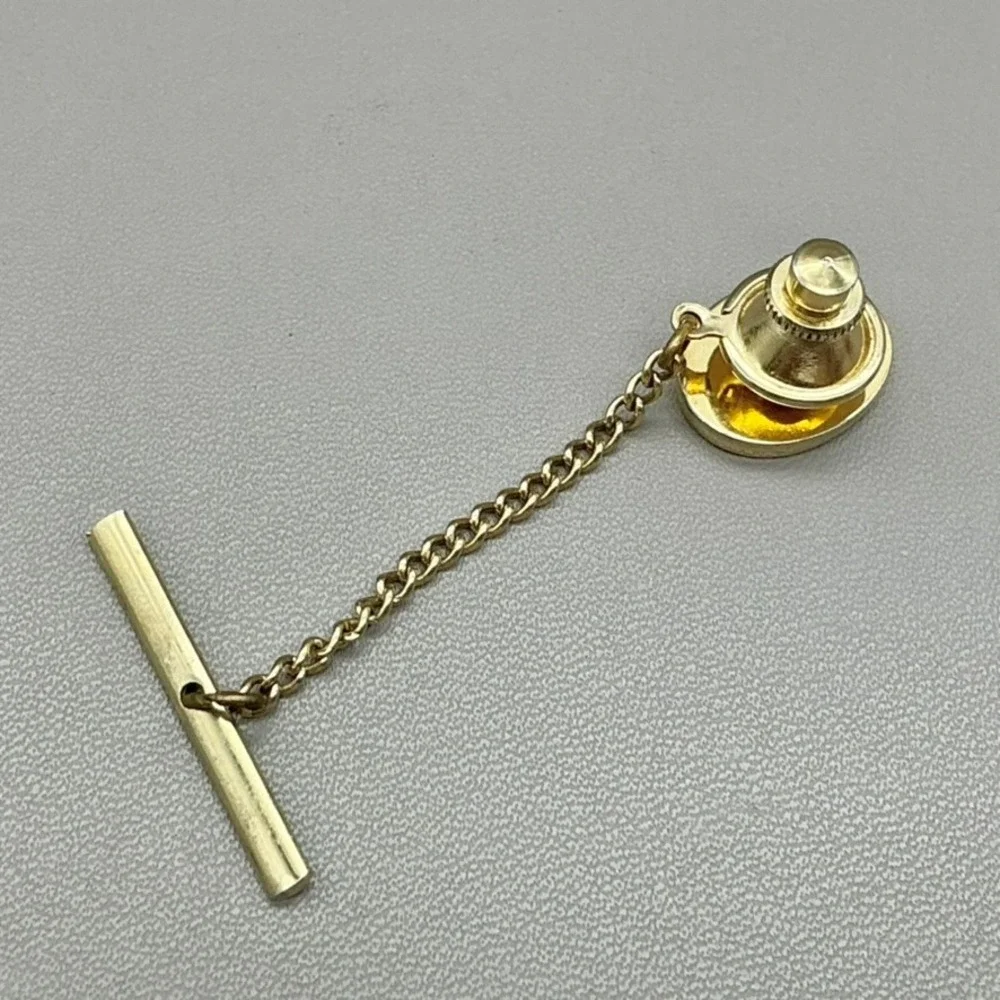 Vintage Gold Tone Genuine Diamond Black Onyx Tie Tack Men's Formal Jewelry Gift
